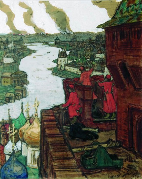 Татары идут. Конец XIV века (Идут! Набег татар на Москву). 1909 картина