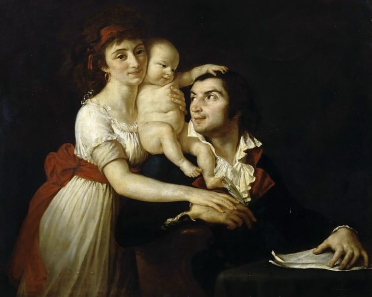 Жак-Луи Давид (школа) – Камиль Демулен с женой Люси и ребенком картина