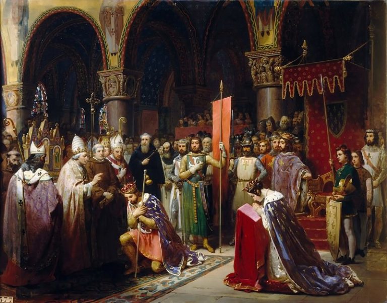 Жан-Батист Мозесс – Людовик VII принимает крест в аббатстве Сен-Дени в 1147 году картина