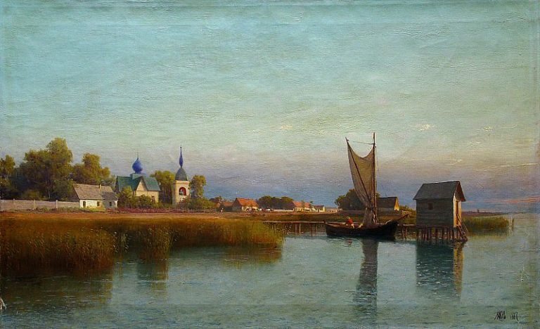 Вид городка со стороны реки. 1887. Холст, масло. картина