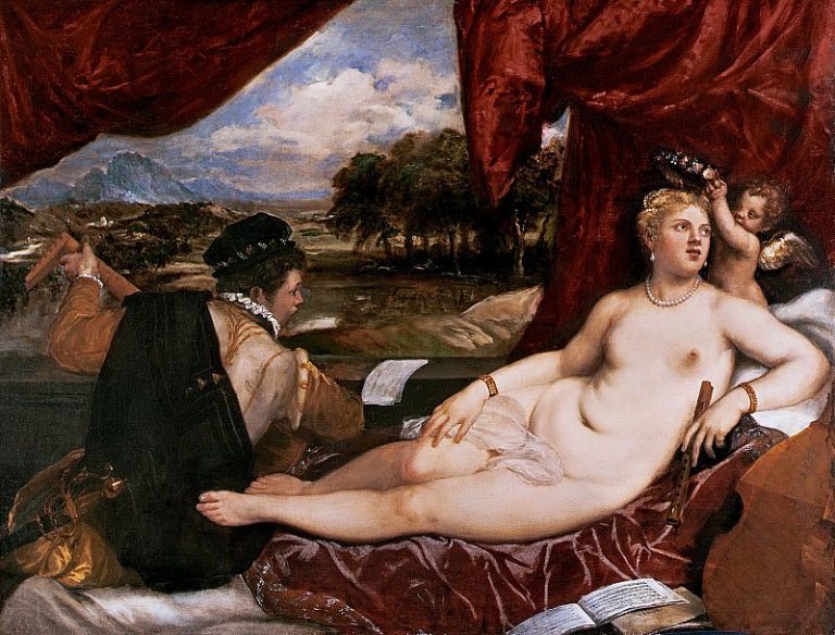 Венера с Купидоном и лютнистом картина