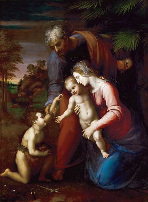 Святое Семейство с маленьким Иоанном Крестителем в пейзаже (мастерская по рисунку Рафаэля) картина