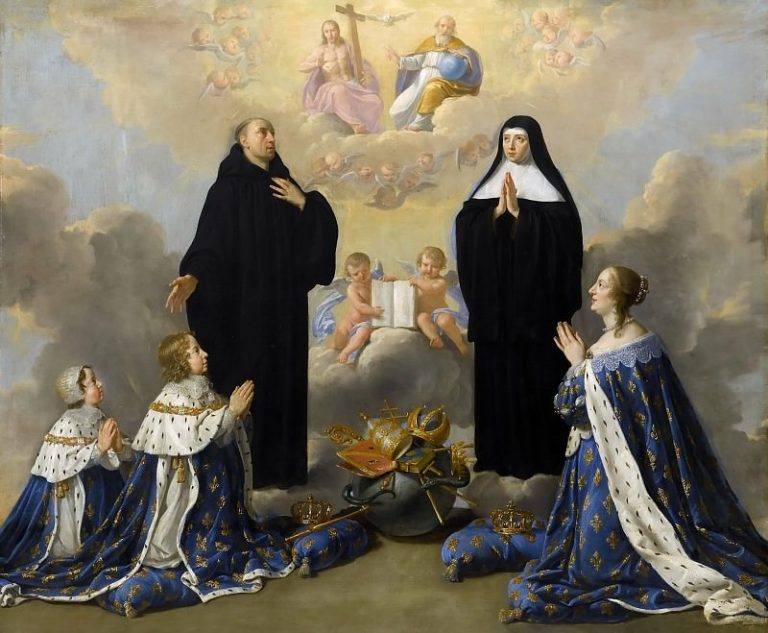 Филипп де Шампень – Людовик XIV, Анна Австрийская и Филипп Анжуйский перед Святой Троицей картина