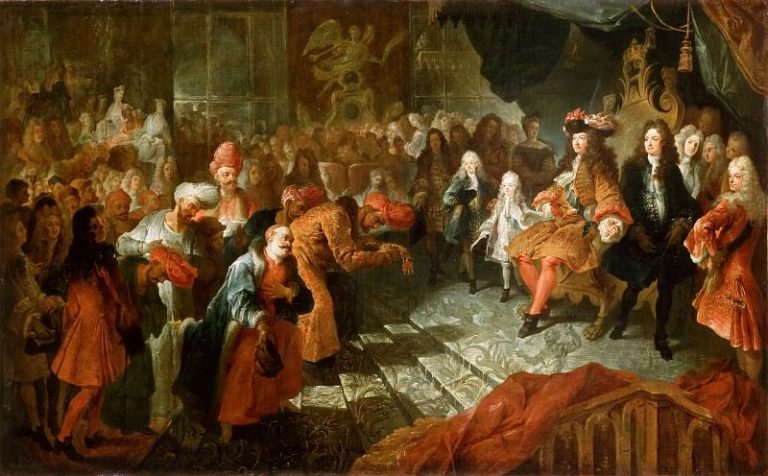 Антуан Куапель – Людовик XIV принимает персидского посла в зеркальной зале Версаля 19 февраля 1715 года картина