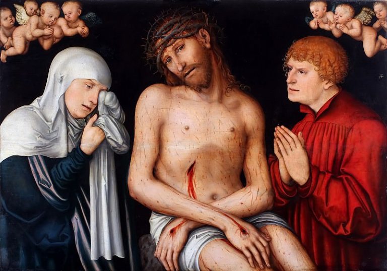 Лукас Кранах I – Скорбящий Христос с Богоматерью и св Иоанном картина