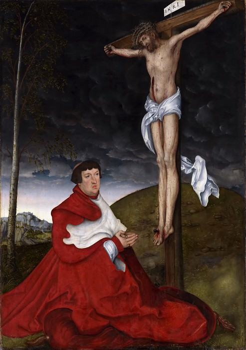 Лукас Кранах I – Кардинал Альбрехт Бранденбургский перед распятием картина