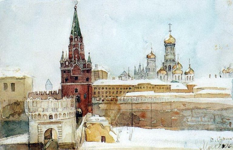 Вид на Кремль зимой картина