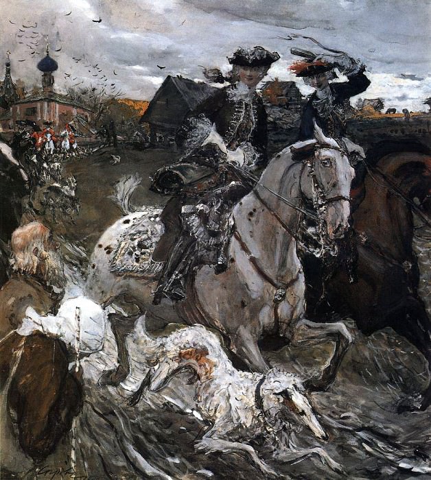 Выезд императора Петра II и цесаревны Елизаветы Петровны на охоту. 1900 картина
