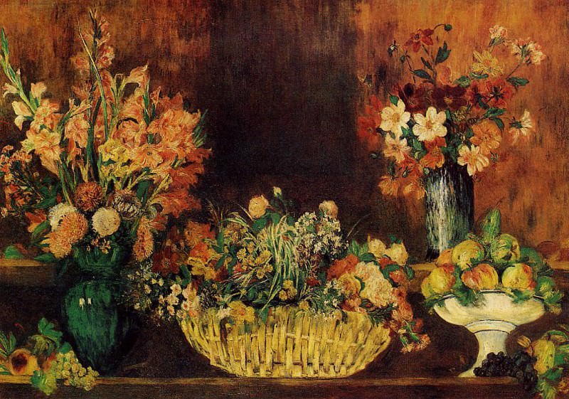 Ваза, корзина с цветами и фруктами – 1889 г картина