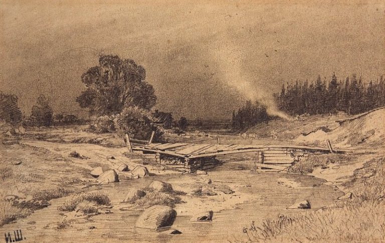 Мост через ручей. 1870-е 16х26 картина