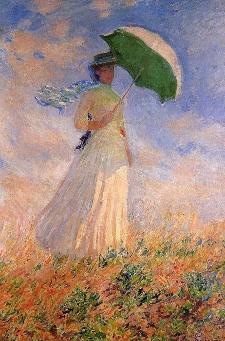 Женщина с зонтиком, смотрящая вправо картина