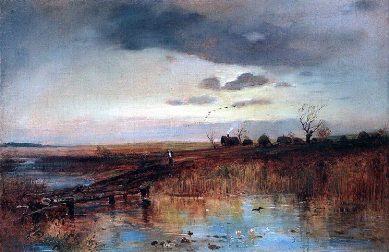 Осень. Деревушка у ручья. 1870-е картина