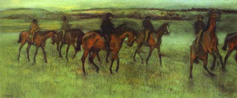 Проездка скаковых лошадей (фрагмент) картина
