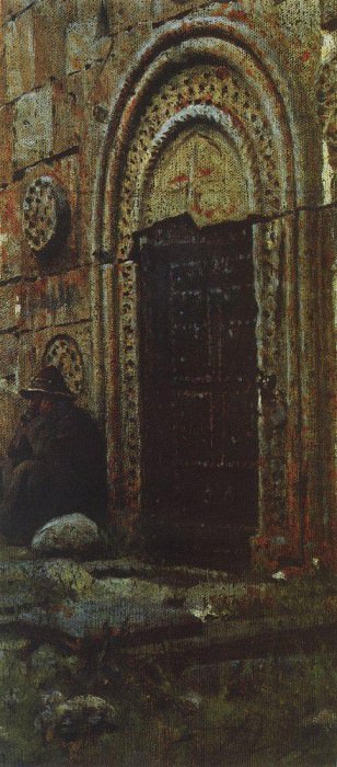 Входная дверь в церковь под Казбеком. 1897 картина