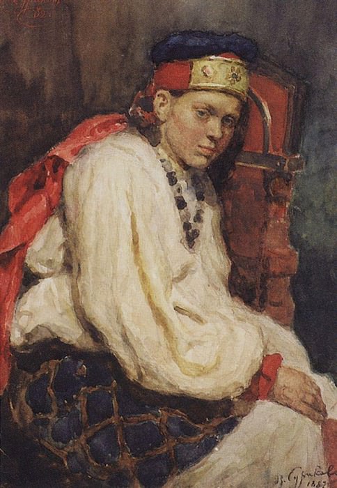 Натурщица в старинном русском костюме картина