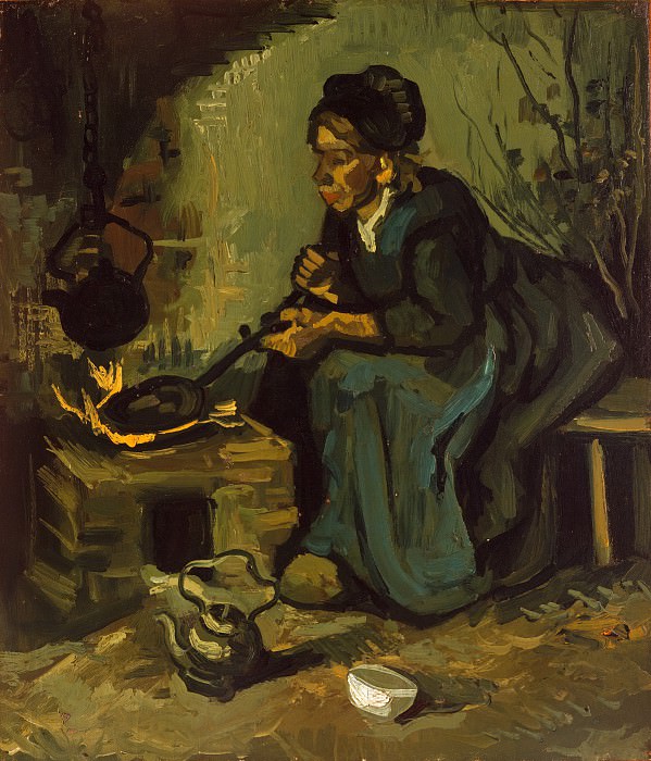 Крестьянка, готовящая на огне картина