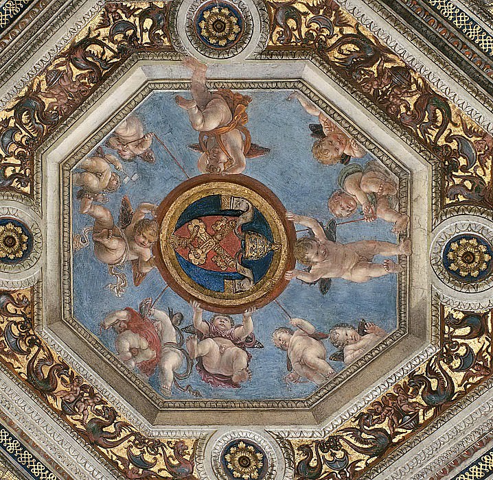 Станца делла Сеньятура: Роспись потолка (фрагмент) – Путти с гербом Ватикана картина