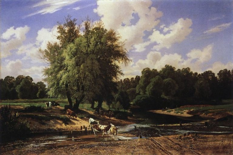 Коровы на водопое. 1867 71х107 картина