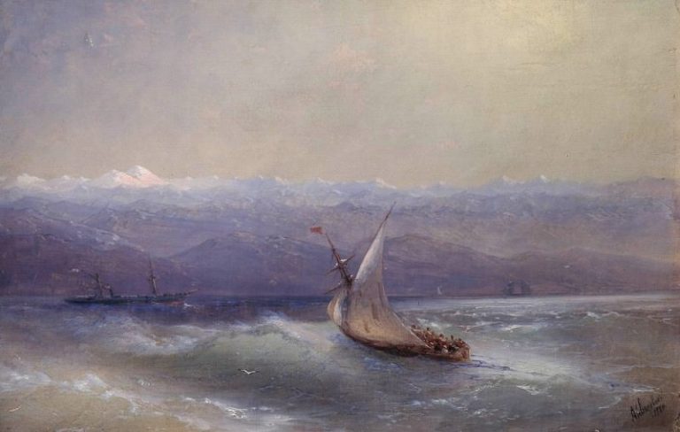 Море на фоне гор 1880 картина