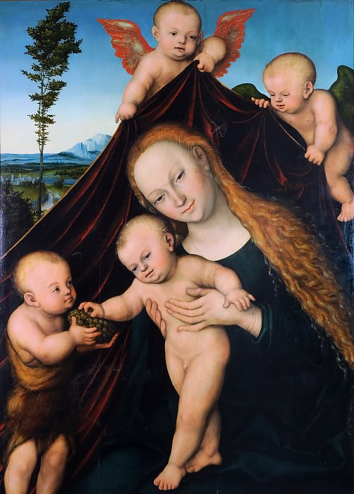 Лукас Кранах II – Мадонна с младенцем с маленьким Иоанном Крестителем картина