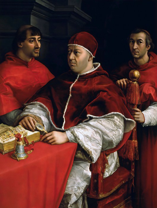 Папа Лев X с кардиналами Джулио Медичи и Луиджи Росси картина