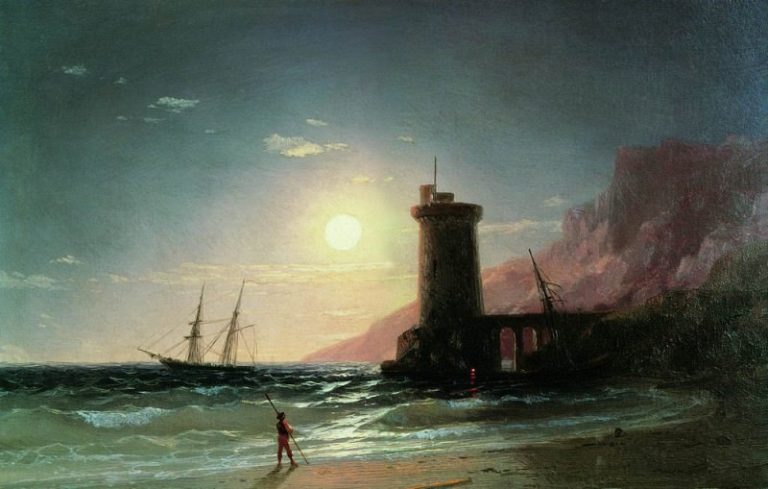 Морской пейзаж при луне 1849 16,2х24 картина