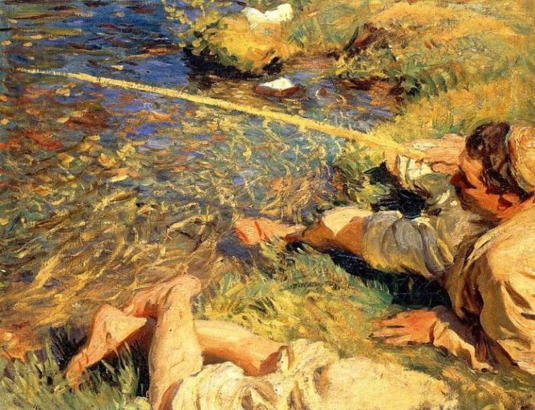 Валь д’Аоста, мужчина, ловящий рыбу картина
