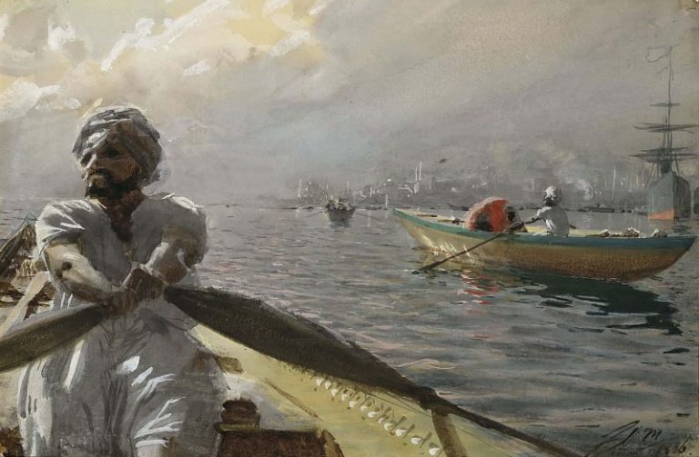 Турецкий лодочник в гавани Константинополя картина