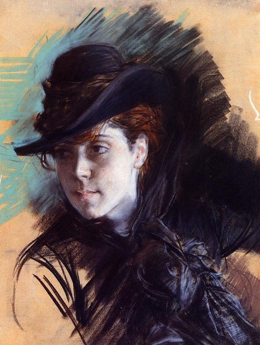 Девушка в чёрной шляпе картина