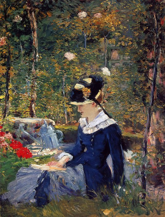Молодая дама в саду картина
