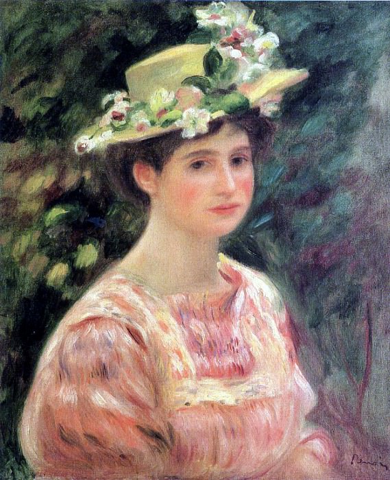 Молодая женщина в шляпе с дикими розами картина