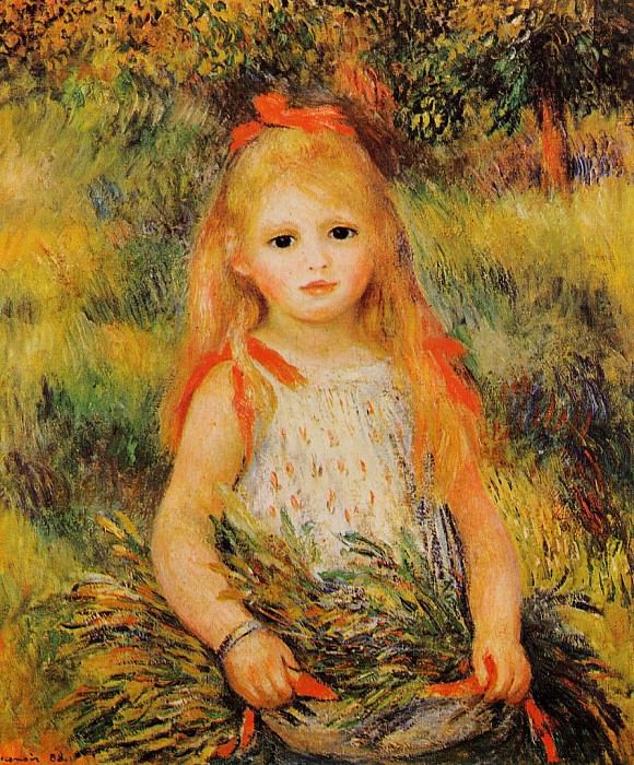 Маленькая девочка с букетом цветов картина