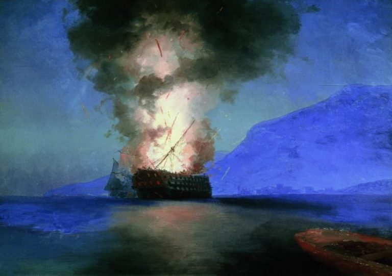 Взрыв корабля 1900 67х96,5 Это картина последняя-неоконченная. картина