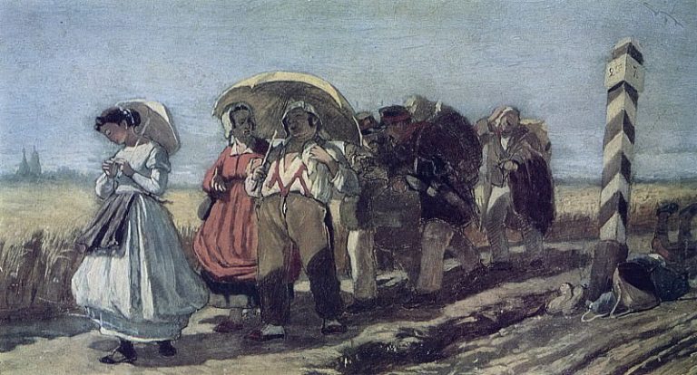 Путешествие квартального с семейством на богомолье. Эскиз. 1868(q) Х. , м. 18, 9х32, 2 ГТГ картина