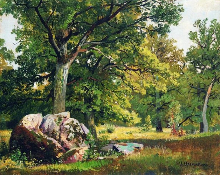 Солнечный день в лесу. Дубы 1891 30х37 картина