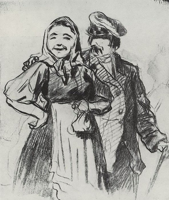 Федот и Арина. 1873 Рис. 14х12 ГТГ картина