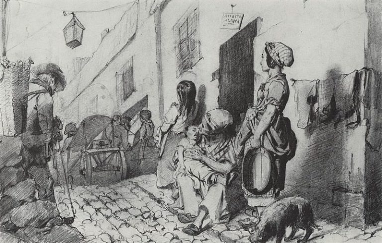 Похороны в бедном квартале Парижа. 1863 Б. , к. 22х29, 2 ГТГ картина