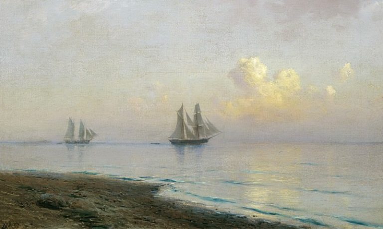 Морской пейзаж с парусниками. 1891 картина