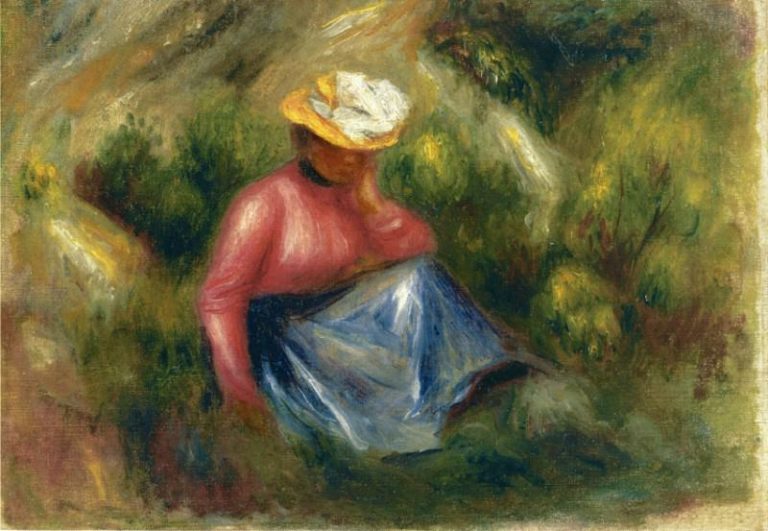 Сидящая девушка в шляпе картина