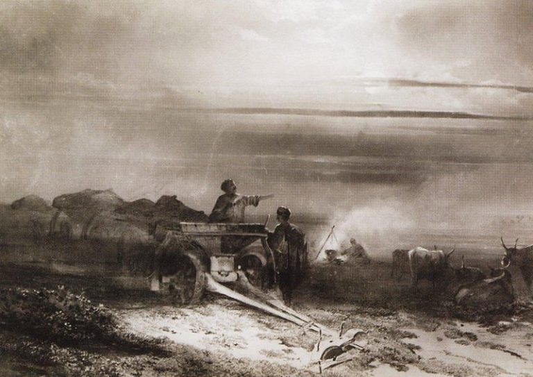 Привал обоза чумаков в степи 1. 1867 картина