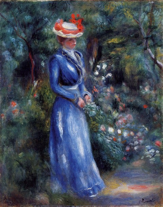 Женщина в голубом платье, стоящая в саду Сен-Клу картина