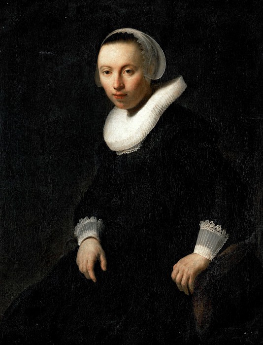 Портрет сидящей молодой женщины картина