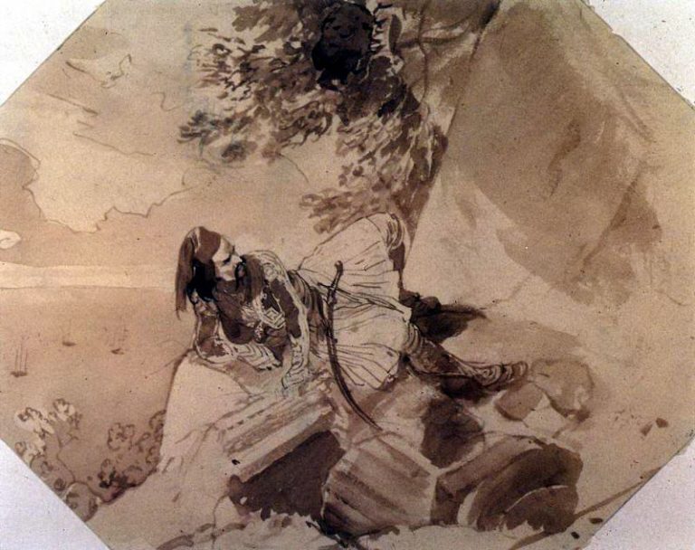 Грек, лежащий на скале. 1835 картина