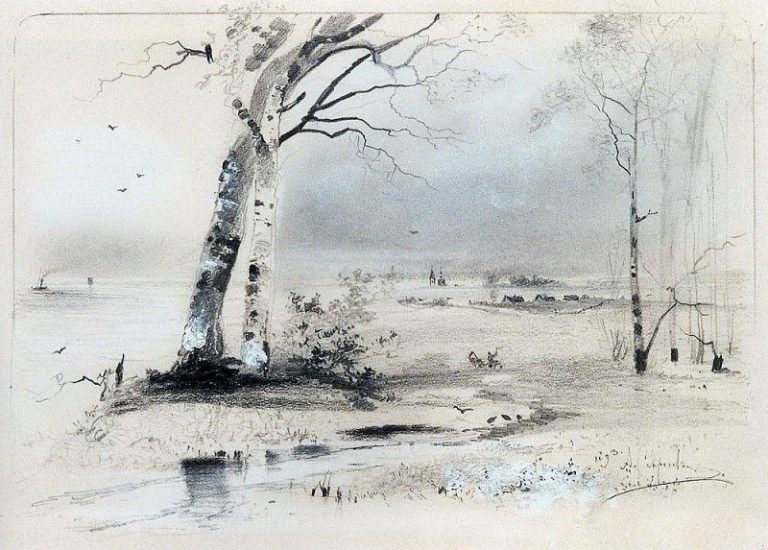 Ранняя весна. Березы у реки. 1893 картина