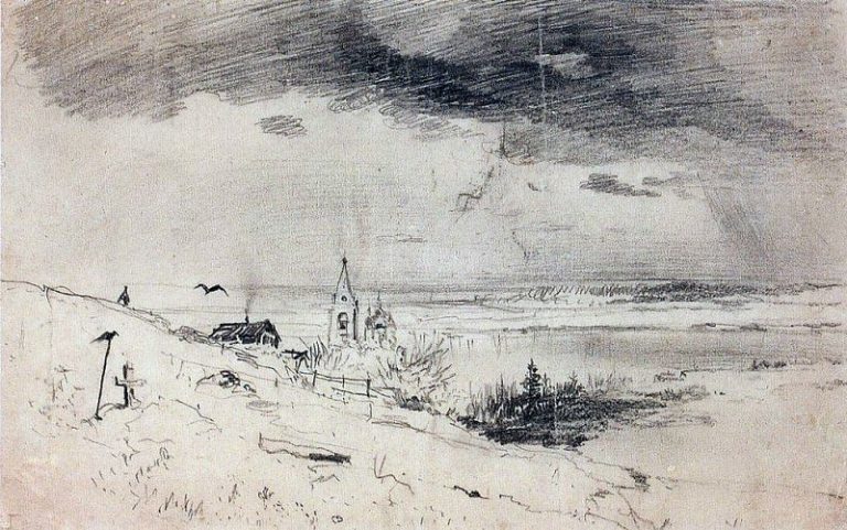 Старый погост на берегу Волги. 1874 картина