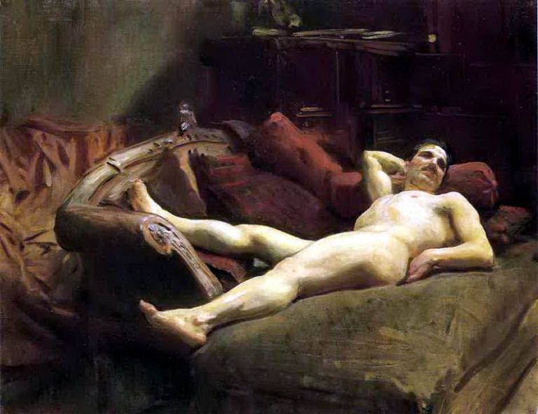 Отдыхающий мужчина, модель художника картина