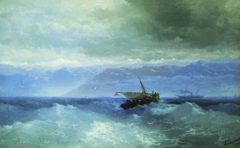 Кавказские горы с моря 1899 59х94 картина