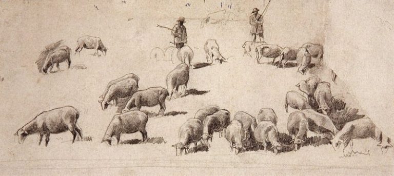 Стадо овец. 1862-1864 9х21 картина