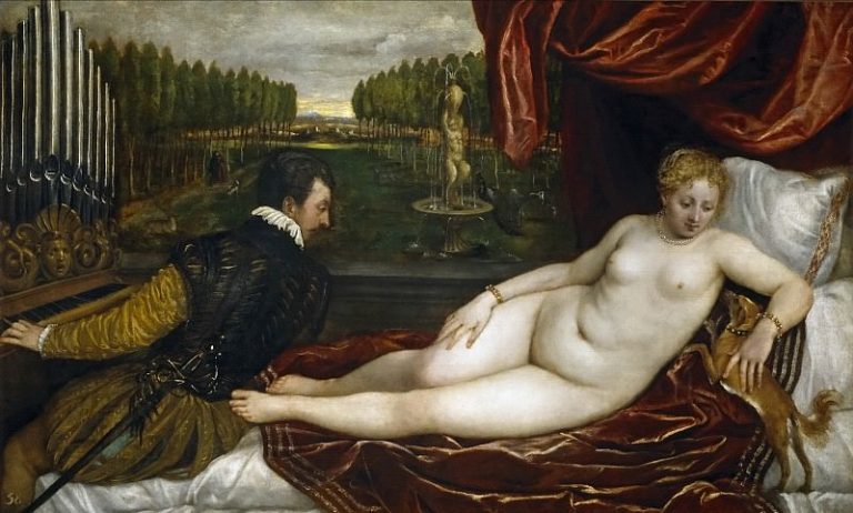 Венера, наслаждающаяся органной музыкой картина