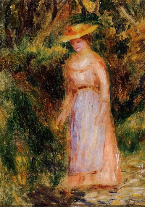 Молодая женщина на прогулке картина